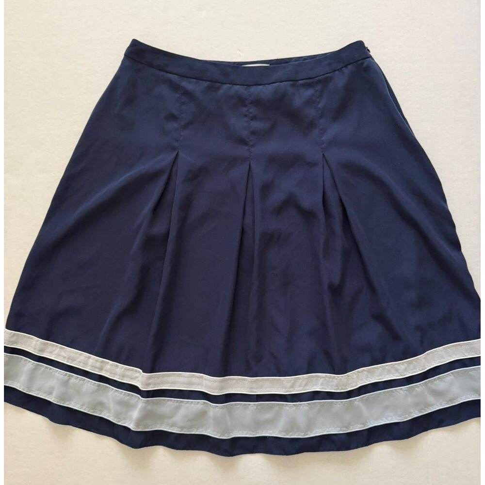 DownEast Navy Blue Striped Midi Skirt Preppy Nautical Coastal Sailor Retro
